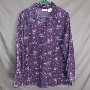 Blair Purple Floral Corduroy Button Down Shirt Womens Large